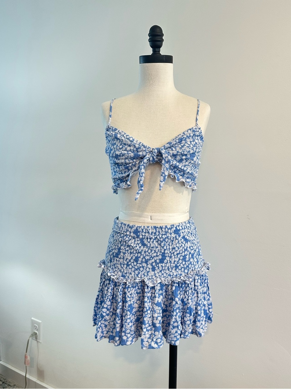 Mable Blue Floral Tie-Front Mini Skirt Set